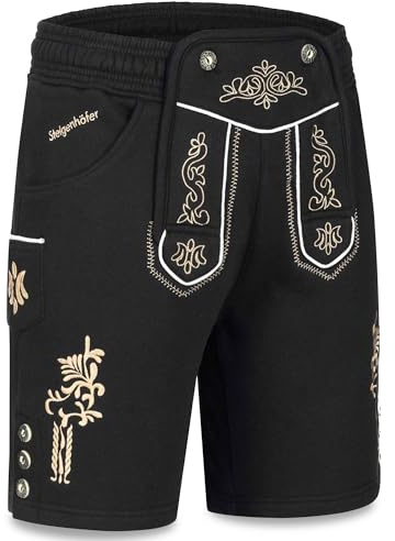 Steigenhöfer Manufaktur Kurze Trachten Jogginghose mit Kordelzug im Lederhosen Look - Moritz - Jogging Lederhose Herren Tracht für Oktoberfest Wiesn und weitere Feierlichkeiten