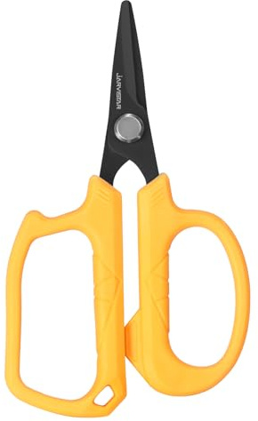 JARVISTAR 12cm Angelschere - Heavy Duty Schnurschneider mit Federklemme, doppelt gezahnte Edelstahlklingen - Schneidet geflochtene, Mono & Fluorocarbon Schnüre für Salzwasser & Süßwasser, Orange