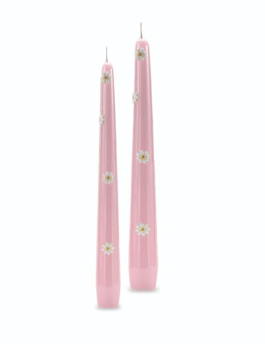 Kerzen mit Gänseblümchen aus Wachs, 25 cm, Rosa, hergestellt in Italien, handgefertigt, 2 Stück Cereria di Giorgio
