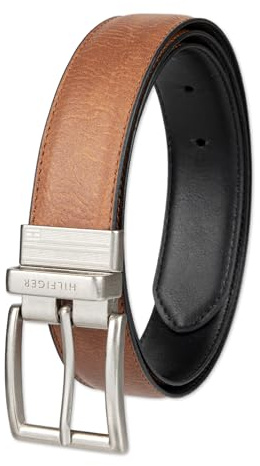 Tommy Hilfiger wendbarer Ledergürtel – Casual für Herren Jeans mit doppelseitigem Riemen und silberfarbener Schnalle