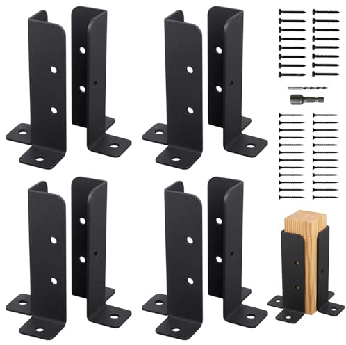 8 PCS Adjustable Fence Post Brackets Deck Post Anchor Brackets Deck Pergola Post Anchor Base Kit Fit 1.5x1.5 2x2 2x4 4x4 Wood Posts, Bolt Down Support Anchor for Railing Mailbox Patio Covers