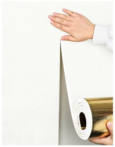 APMOE Selbstklebende Tapete - Deckenpaneele Kälteabwehr/Wärmehaltung Innen Wandverkleidung Selbstklebend Isoliertapete, Wall Paper Self Adhesive Wasserdicht/Feuchtigkeitsbeständig(Cream White,1 roll)