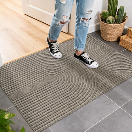 FEOMOS Door Mats Indoor 60x90cm, Dirt Trapper Door Mat Absorbent-Beige | Doormat Non-Slip, Low Profile, Machine Washable Floor Mat for Front-Back Door, Entrance, Kitchen, Patio
