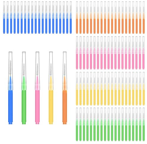 deegbbyi 100 Piezas Cepillos Interdentales Interdental con Funda Antipolvo | Cepillos Interdentales Suaves, Limpieza Profunda Suave, para Espacios Estrechos Entre Los Dientes (Cinco Colores)