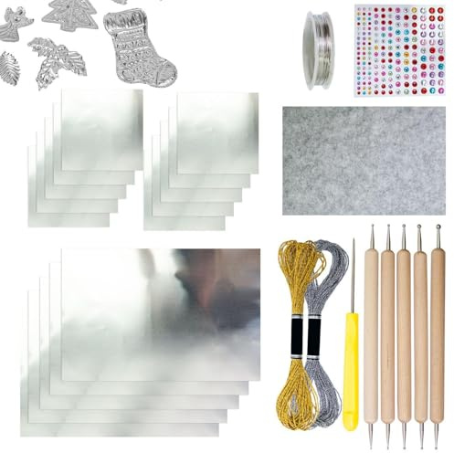 Xmccvt Goldfolie Transferfolien, Prägefolie Set Für Herstellung Von Gold Und Silbergeprägten Weihnachtsornamenten, Alufolie Bastelrolle Für Kunsthandwerk Wie Malen, Schnitzen Und Prägen