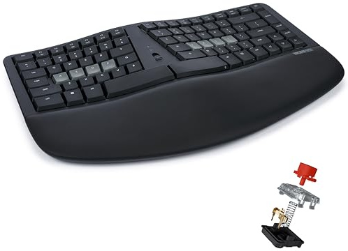 KINESIS mWave Quiet Ergonomic Keyboard for PC (Black) | Quiet Mechanical Switches | Bluetooth & USB | Programmable | Backlit | Windows Modifiers & Hotkeys