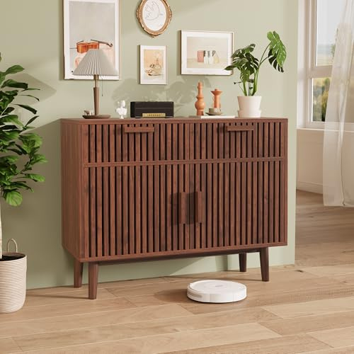 Armoire de Cuisine avec 2 Tiroirs et 2 Portes,Buffet Salle a Manger Meuble de Rangement en Osier Armoire sur Pied pour Chambre à Coucher,Salon,Cuisine,Salle à Manger (2 tiroirs,Couleur bois de noyer)