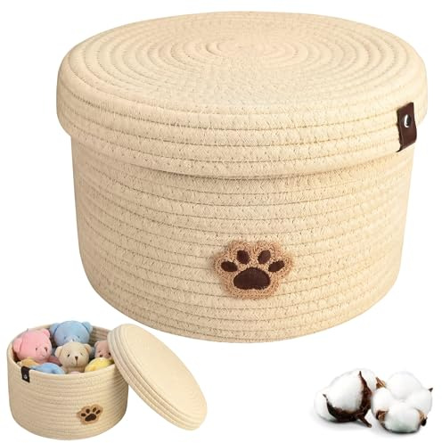 YancLife Storage Basket with Lid, Round Cotton Rope Woven Baskets, Stuffed Animal Toys Organizer for Nursery, Multifunctional Woven Bins with Lid for Books, Toys, Stationery, Towel, Snacks