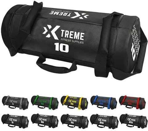 Xtreme Fitness Premium Power Bag Schwarz 10 kg, Robuster PVC Gewichtssack mit Griffen, Vielseitiger Sandbag für funktionelles Training, CrossFit, Hyrox Workouts, Kraft & Ausdauer
