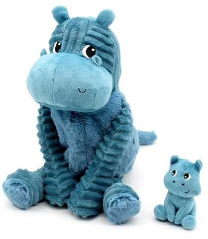 PTIPOTOS by Les Deglingos – Bibo das Seeppotame Mama/Baby – ultraweiches Plüschtier – Geschenk zur Geburt Geburtstag Weihnachten – 27 cm – Blau