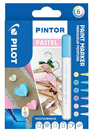 PILOT PINTOR Kreativmarker – 6 Stück in F – Pastellfarben – Farbmarker-Stifte für DIY-Projekte, für fast alle Oberflächen, schnell trocknend und gut deckend