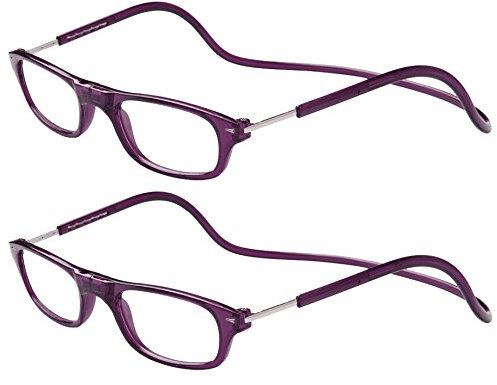 TBOC Pack: Lunettes de Lecture – (Deux Unités) Dioptrie +2.00 Monture Violet Foncé Femme Homme Aimant Fermeture Pliable Régable Magnetique