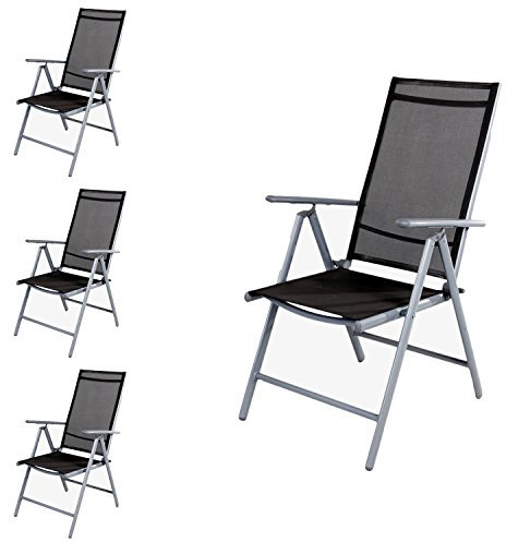 Mojawo 4 Stück Gartenstuhl - Hochlehner 7-Fach verstellbar - zusammenklappbar - Klappstuhl - witterungsbeständiges Aluminium - wetterfeste Gartenmöbel - Silber/anthrazit