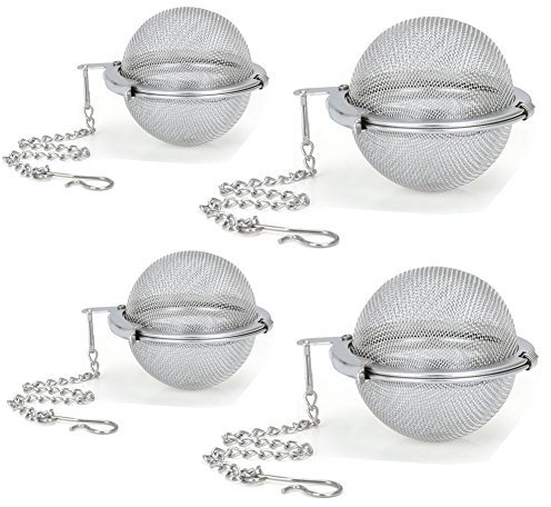 4 Stück Tee-Eier aus Edelstahlgeflecht, für losen Tee, Kräuter-Sieb, fest verschließbares Tee-Ei, Tee-Filter mit Haken-Kette, 2 Größen