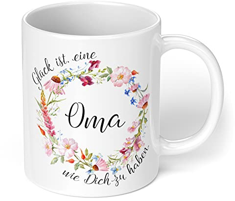 True Statements Oma Tasse Glück ist eine Oma wie dich zu haben - Kaffee-Tasse mit Spruch - Geschenk für Oma, Großmutter, innen Weiß