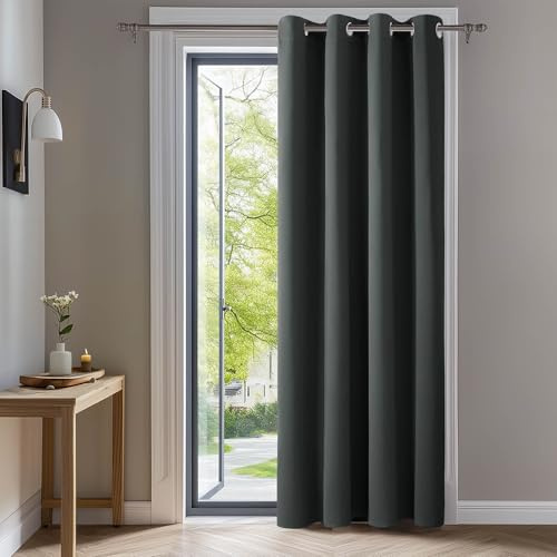 Deconovo Dark Grey Blackout Curtain Panel, Eyelet Full Length Single Curtain 203 x 214 cm, Room Darkening Thermal Drapes for Bedroom Window, Lounge and Sliding Door, 80 x 84 Inch