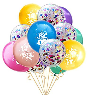 Oblique Unique® Konfetti Luftballon Set ABC 123 für Schuleinführung Schulanfang Einschulung Deko Ballons im Farbmix