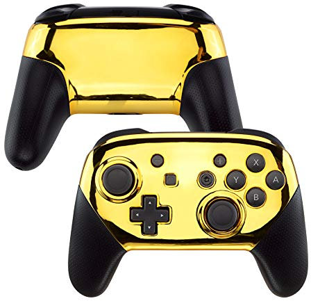 eXtremeRate Cover Frontale Posteriore Ricambio per Nintendo Switch Pro Controller,Scocca Custodia Case Shell Accessorio Ricambio per NS Pro Joystick-Oro Cromo