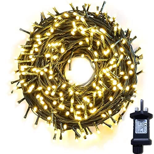 Gresonic 1000 LED 20m/65.6ft Christmas Tree Fairy Lights Warm White Indoor, 8 Modes Timer Green Cable Wire String Twinkle Light, Waterproof Plug in Mains Powered for Garden Fence Decorations