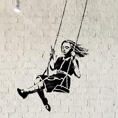 Banksy Wandschablone Mädchen auf Schaukel XL – Heimdekoration – Innen- und Außenbereich