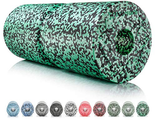 BODYMATE Faszienrolle Care Mittel-Hart mit umlaufender Rille zu Wirbelsäulen-Entlastung mit E-Book - Schwarz/Grün 35x14cm