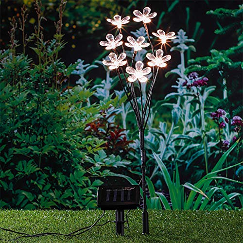 LED Solar Leuchte Gartenstecker Blumenstecker Erdspieß Deko Blume Blüte Erdspieß warmweiß H60cm