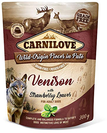 Carnilove Pouch Paté Venison & Strawberry Leaves | 300 g | Alleinfuttermittel für Hunde | Hirsch & Erdbeere | Kartoffel- und Getreidefrei