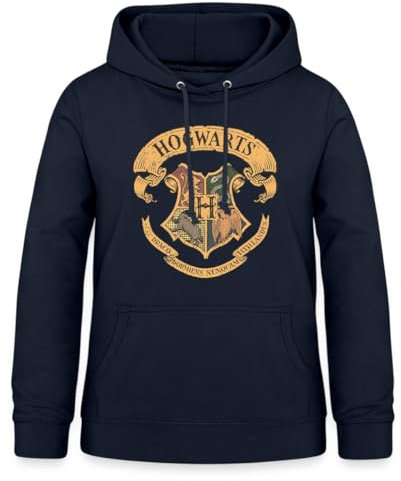 Spreadshirt Harry Potter Emblème Hogwarts Vintage Licence Officielle Sweat À Capuche Femme, XXL, Marine