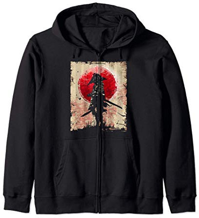 Arte giapponese Samurai Vintage Fighter Retro Design Felpa con Cappuccio
