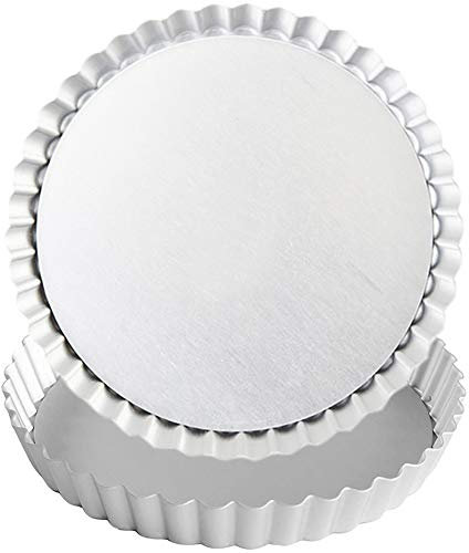 FANDE Moule à Tarte, Moule à Quiche, Revêtement Antiadhésif, Fond Amovible, Plateaux à Pizza, Moule à Gâteau Ronds en Alliage d'aluminium anodisé (16 cm, 2 Pièces, Argent)