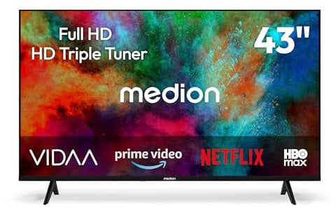 MEDION 108 cm (43 Zoll) Full HD Fernseher (Smart-TV, VIDAA Store, HBO Max, Magenta TV, Prime Video, Disney+, DAZN, Paramount+, HbbTV, PVR, HD Triple Tuner, MD 843102)