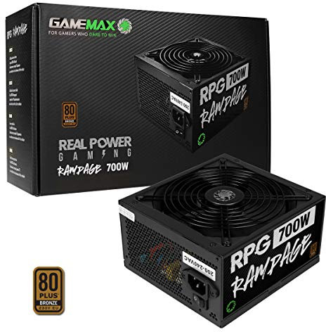 GameMax 700W Rampage Power Supply (No Power Cable inc.), Non-Modular, APFC, Japanese Tk Main Capacitor, 80 Plus Bronze, 88% Efficiency, 14cm Cooling Fan, Real Power Gaming | Black