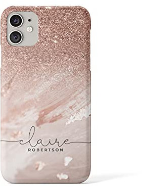 Tirita Personalised Phone Case for iPhone 11 Pro – Hard Case or Cover With Custom Name or Initials – Cute Personalised Gift for Women or Girls [13. Marble Rose Gold Sequin]