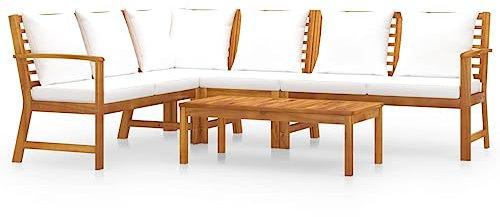 vidaXL Akazienholz Massiv Gartenmöbel 5-TLG. mit Auflagen Lounge Sitzgruppe Sofa Bank Gartenset Sitzgarnitur Mittelsofa Ecksofa Creme