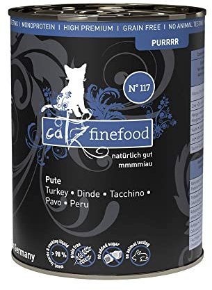 catz finefood Purrrr Pute Monoprotein Katzenfutter nass N° 117, für ernährungssensible Katzen, 70% Fleischanteil, 6 x 400g Dose