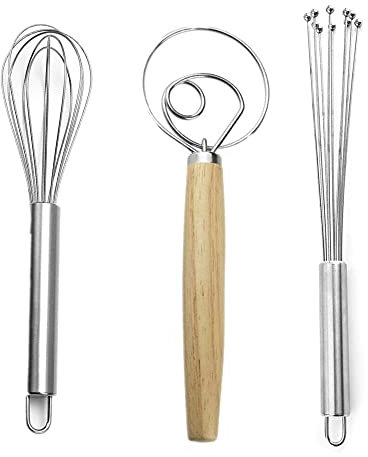 CHSYOO 3-teiliger Edelstahl-Ballonmischer, manueller Schneebesen, dänischer Teigmischer, holländischer Teigmischer, geeignet zum Backen, Schlagen, Rühren, Mischen und Schneebesen in der Küche