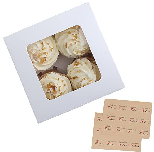 15 Stück Cupcake Muffin Box Karton mit großem Sichtfenster inkl. Einlage Patisserieschachteln Biologisch Abbaubar (4er)