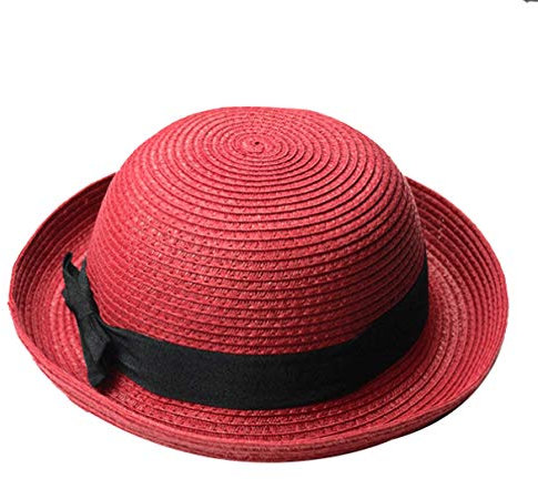 FAVOMOTO Bouquet-Schleifen-Hut Bogenrand-Hut Gebundener Rundheit Strohhut mit Schleife Dekorierter Strohhut Gartenhut mit Schleife Frühlingshut mit Rundkante Bouquet-Schleifen lace Straw hat