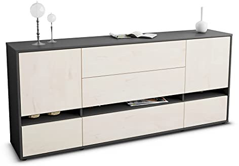 Stil.Zeit Kommode Sideboard, Anakin, Korpus anthrazit matt, Front Holz-Design Zeder, (180x79x35cm), Push to Open Technik & Leichtlaufschienen