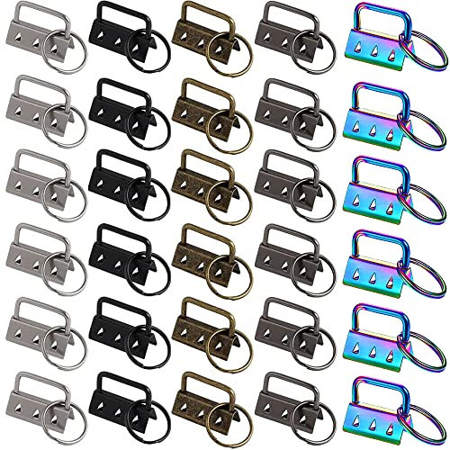 30 Stück Schlüsselanhänger Hardware, Wristlet Hardware, Split Ring Gurtband, Klemmverschluss Anhänger, Metall Tail Clip Wristlet Set mit Split Ring, für Lanyard, Schlüsselanhänger (5 Farben)