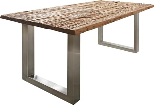 Esszimmertisch Reclaimed Vintage-Optik 200x100x75 cm Edelstahl breit Esstisch
