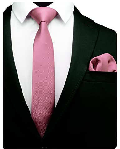 2.4 Dusty Rose Skinny Tie for Wedding Solid Formal Slim Necktie and Handkerchief Set For Men (UK0754-41)