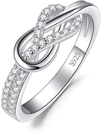 JewelryPalace Infinity Liebe Zwei Knoten Zirkonia Ring Damen, Unendlichkeit Ring Schmuck Set, Unendlichkeitszeichen Damenring Silber 925 Wickelring Frauen, Schmuck Mädchen Geschenk Freundin 49