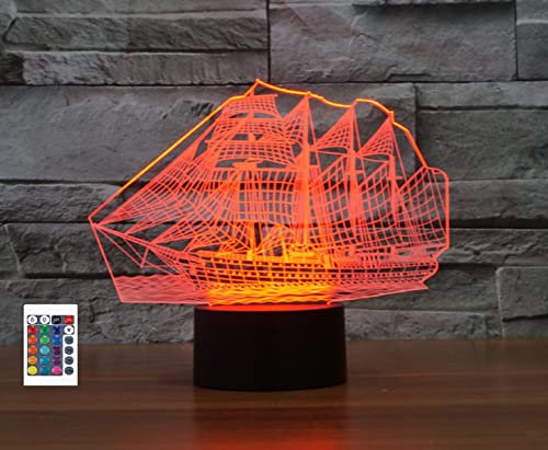 SUPERRUIDALONG 3D Segelboot Fernbedienung 16 Farben Nachtlichter Illusion Acryl LED Tisch Nachttisch Lampe Kinder Schlafzimmer Schreibtisch Dekor Geburtstag Geschenke Spielzeug für Kinder