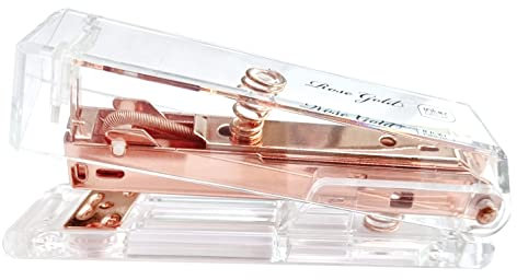 Heftgerät aus Acryl, für Büro und Schule, stilvolles Zubehör, Roségold
