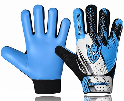 Keeperking Clawxen Gants de Gardien de But pour Enfants, garçons et Filles, Gants de Football Junior - Gants de Gardien de But pour garçons (5, C3-Cyan-Blue)