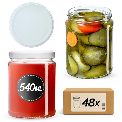 KADAX 48er Set Einmachgläser 540ml TO82, Sturzgläser Mason Jar mit Schraubdeckel, Luftdichte Twist-off Gläser, Meal Prep, Overnight Oats, Sauerteig