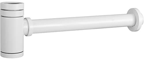 IMEX - Sifone per lavabo o bidet, set di scarico, trappola con apertura di pulizia + istruzioni per l'installazione - sifone di design, sifone bianco opaco - SCL002/BL