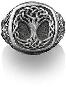 BySilverStone Jewelry – Chevalière Carrée Yygdrasil Arbre De Vie, Bijoux De Mythologie Nordique, Chevalière Carrée Arbre Généalogique Nordique, Chevalière En Or Pour Homme, Pour Femme