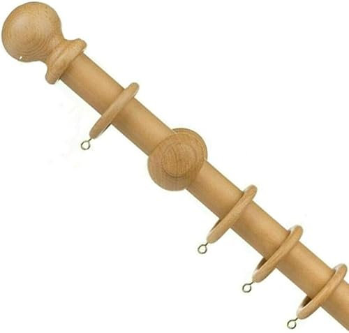 WILSONS DIRECT - 28mm Large Wooden Curtain Rail Pole Rod Set With Finials Balls Rings - Stylish Multicolor Door Window Home Kitchen Living Room Office 120cm, 150cm, 180cm, 240cm, 300cm (NATURAL 150cm)